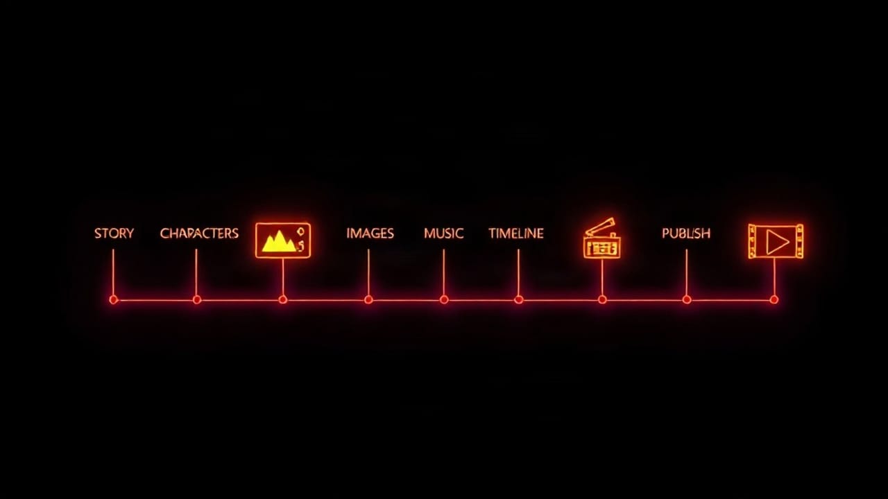 Story Studio full production pipeline — seven stages from story to YouTube publishing